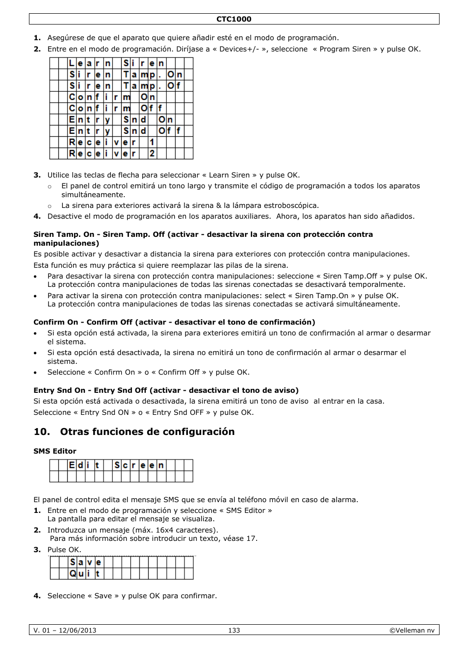 Otras funciones de configuración, Sms editor | Velleman CTC1000 User Manual | Page 133 / 223
