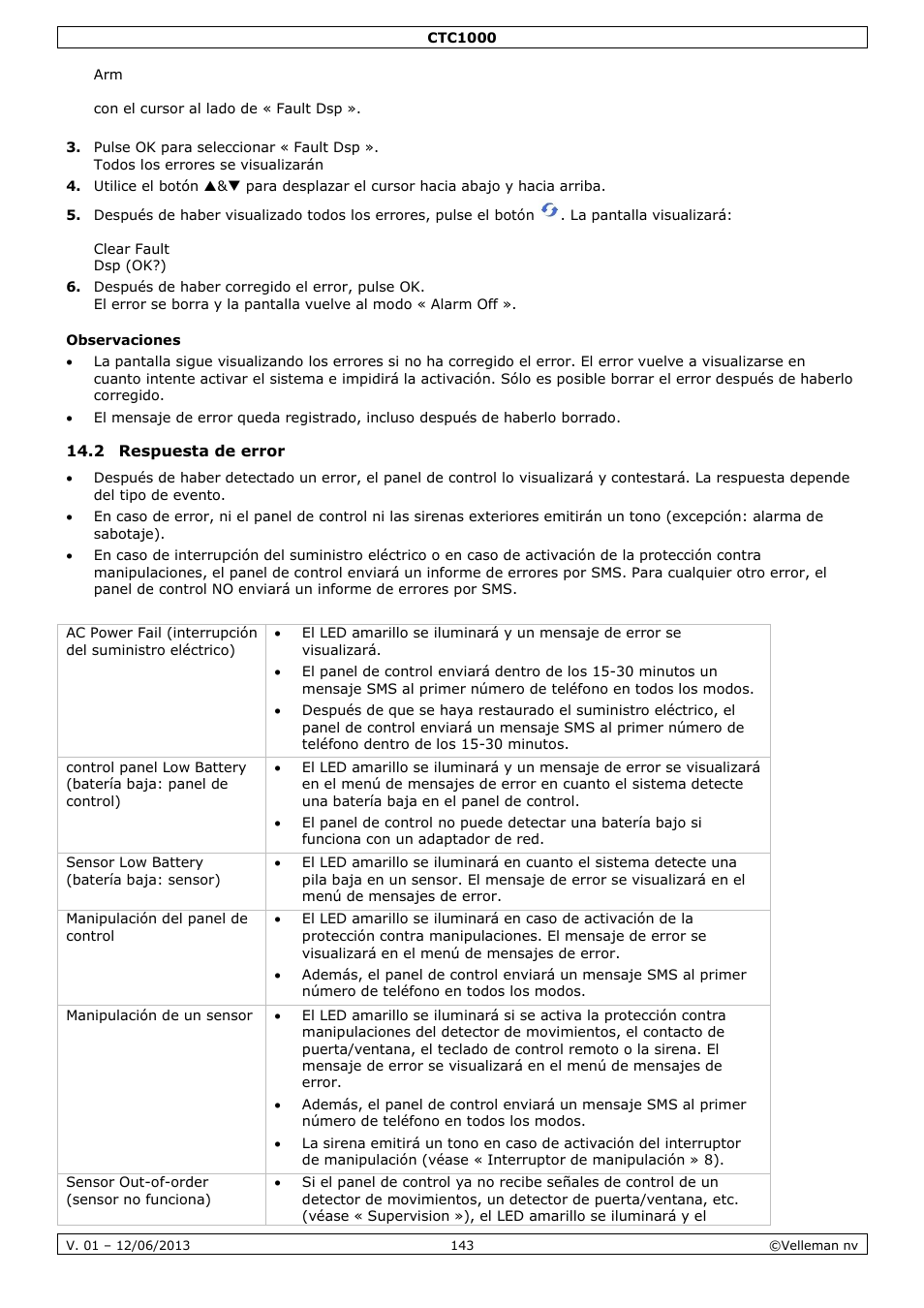 Observaciones, 2 respuesta de error | Velleman CTC1000 User Manual | Page 143 / 223