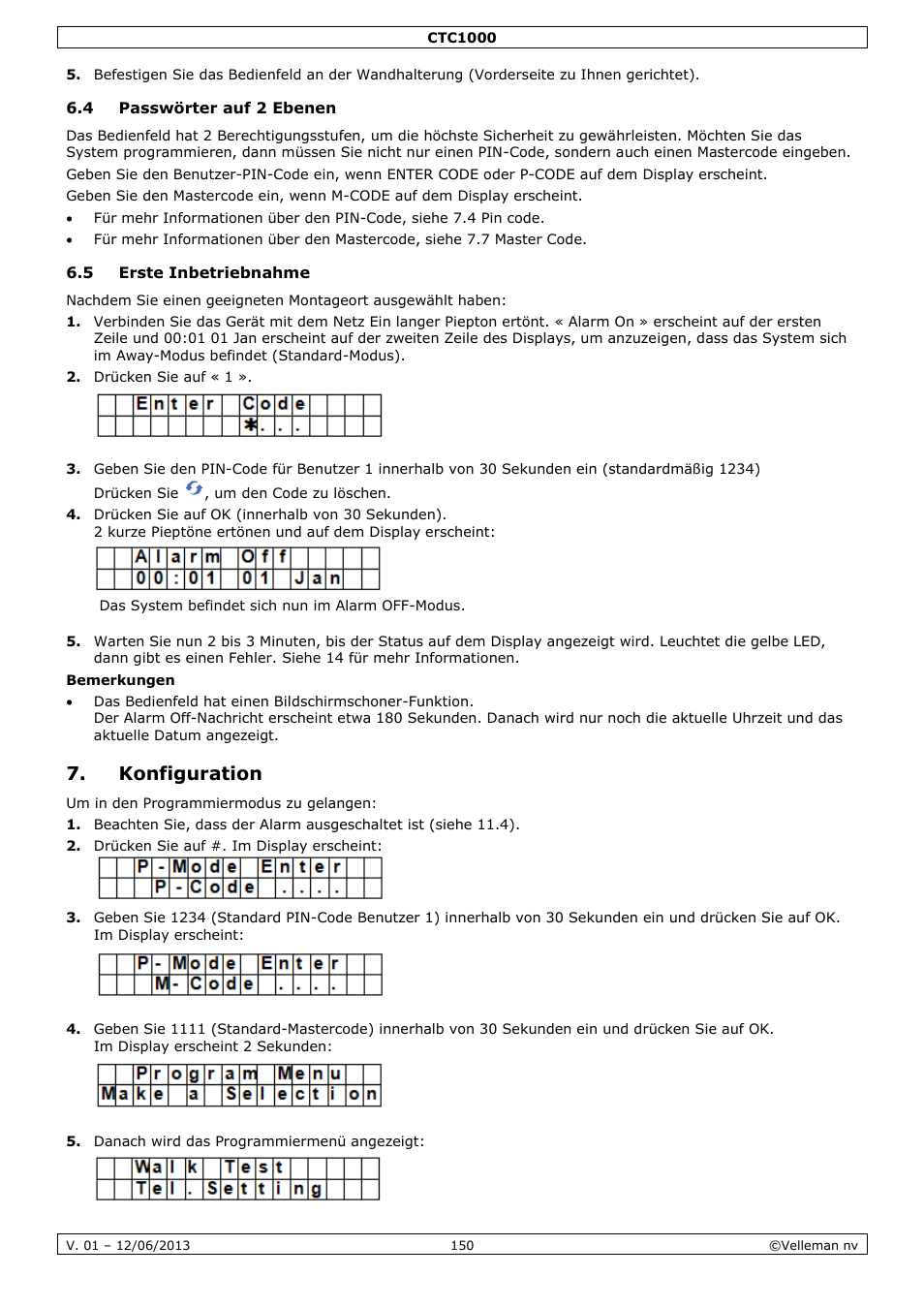 4 passwörter auf 2 ebenen, 5 erste inbetriebnahme, Konfiguration | Velleman CTC1000 User Manual | Page 150 / 223
