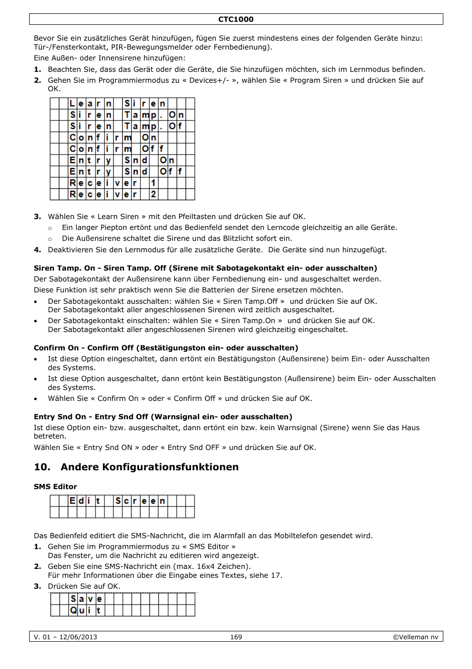Andere konfigurationsfunktionen, Sms editor | Velleman CTC1000 User Manual | Page 169 / 223
