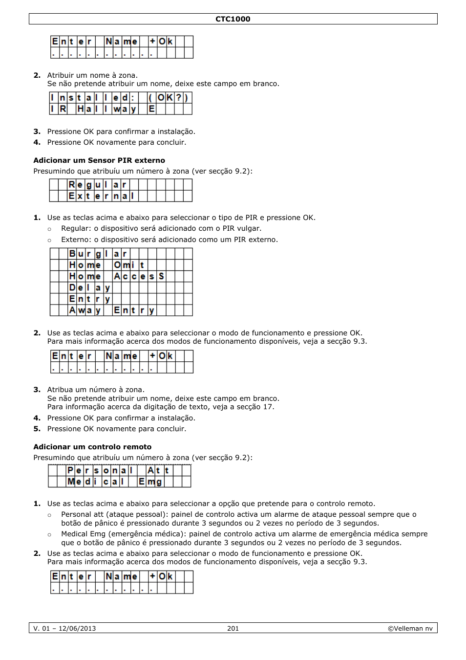 Adicionar um sensor pir externo, Adicionar um controlo remoto | Velleman CTC1000 User Manual | Page 201 / 223