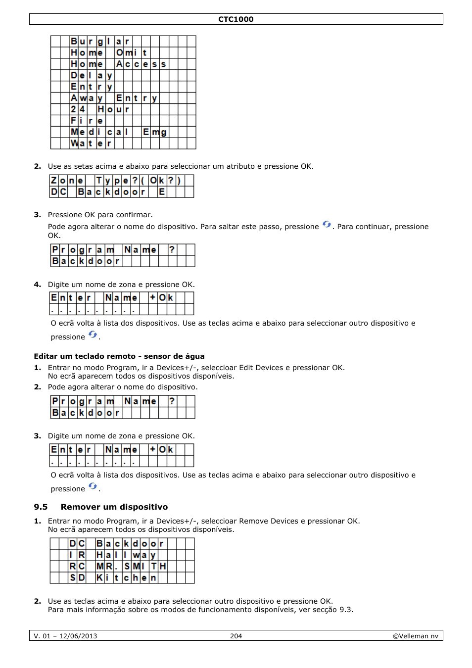 Editar um teclado remoto - sensor de água, 5 remover um dispositivo | Velleman CTC1000 User Manual | Page 204 / 223