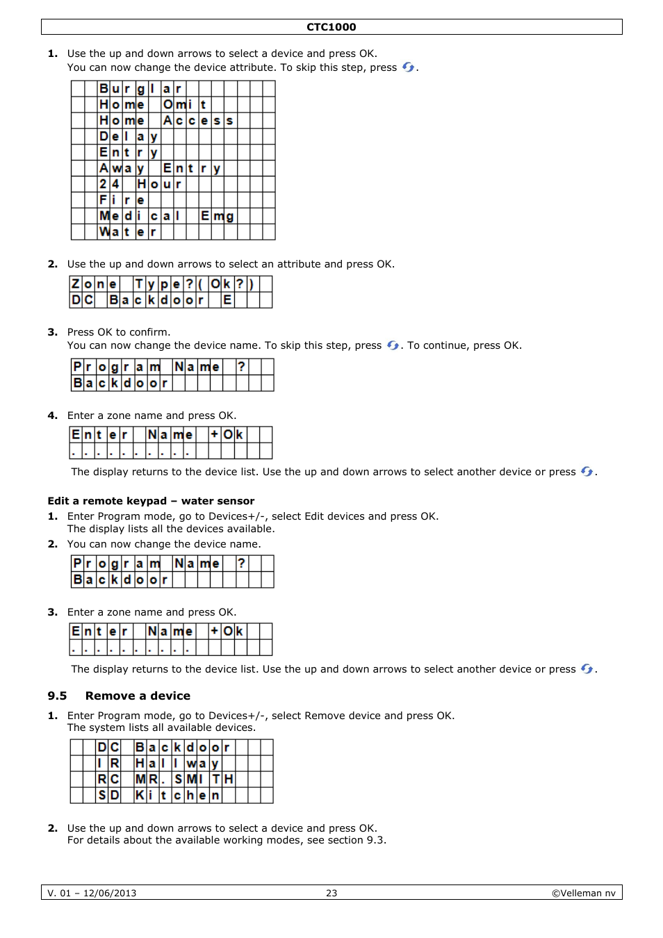 Edit a remote keypad – water sensor, 5 remove a device | Velleman CTC1000 User Manual | Page 23 / 223