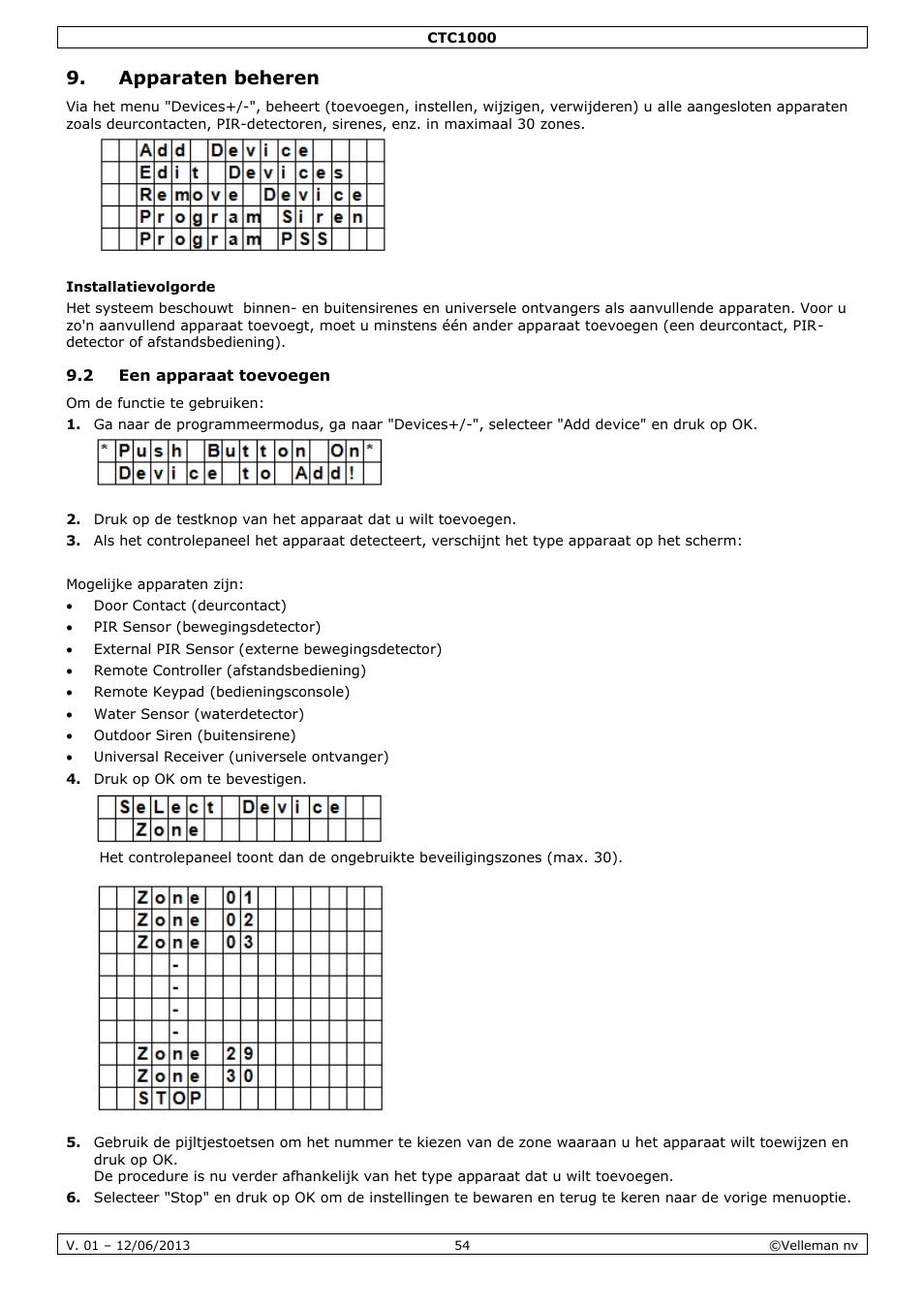 Apparaten beheren, Installatievolgorde, 2 een apparaat toevoegen | Velleman CTC1000 User Manual | Page 54 / 223