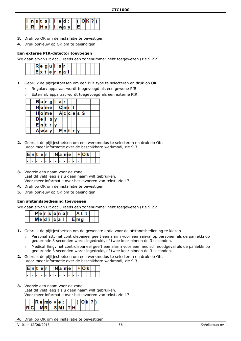 Een externe pir-detector toevoegen, Een afstandsbediening toevoegen | Velleman CTC1000 User Manual | Page 56 / 223