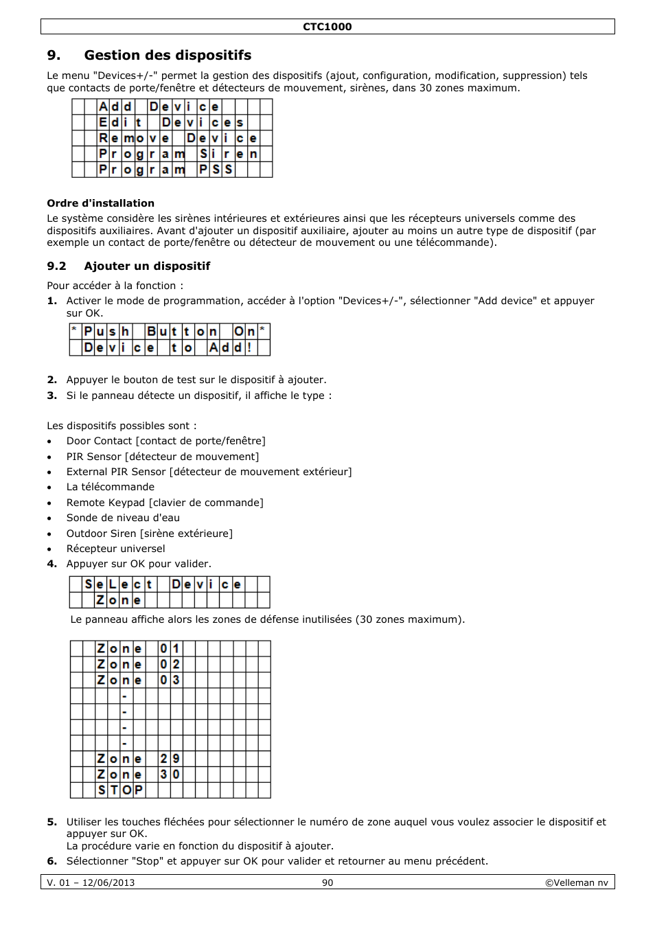 Gestion des dispositifs, Ordre d'installation, 2 ajouter un dispositif | Velleman CTC1000 User Manual | Page 90 / 223