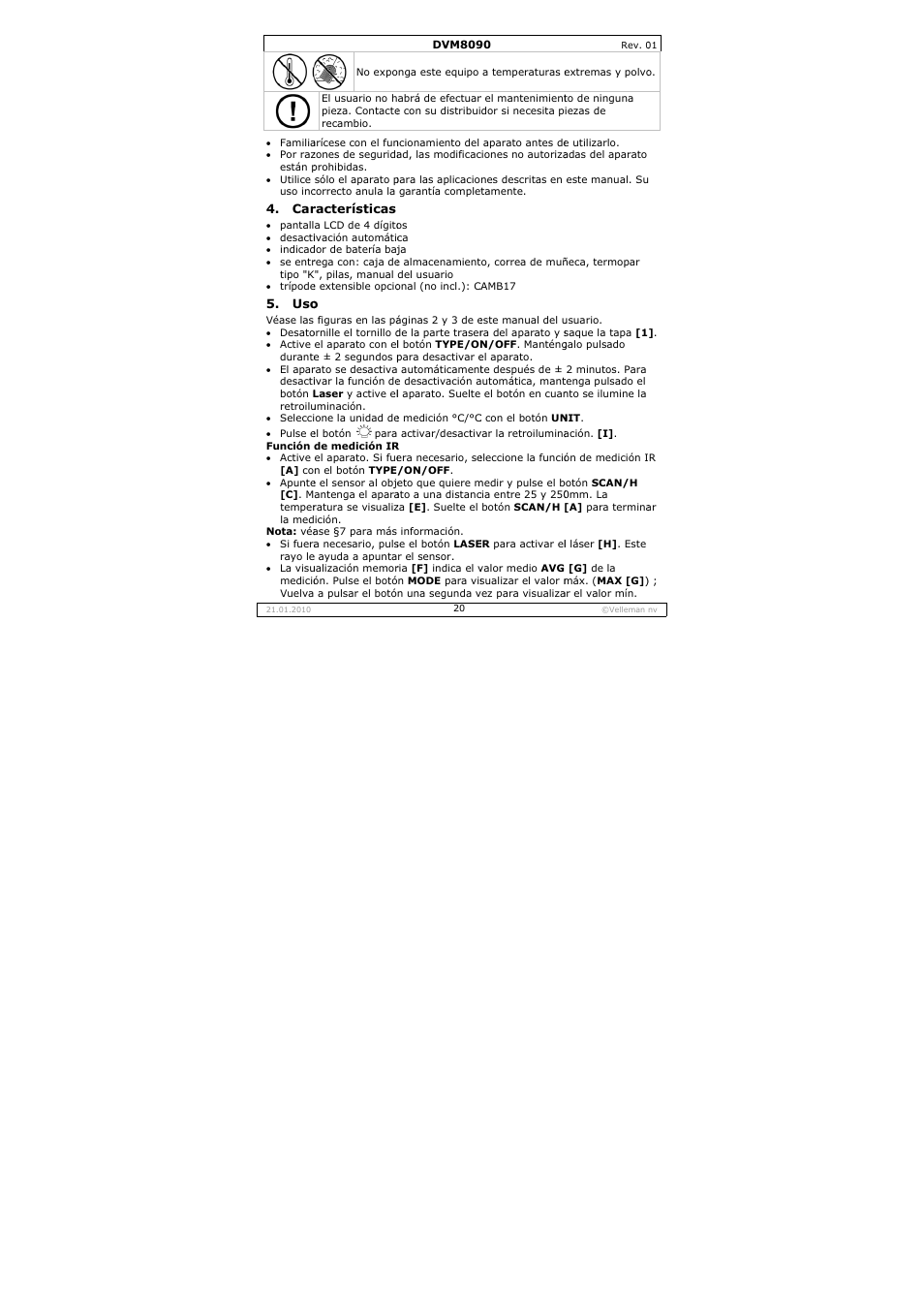 Velleman DVM8090 User Manual | Page 20 / 32