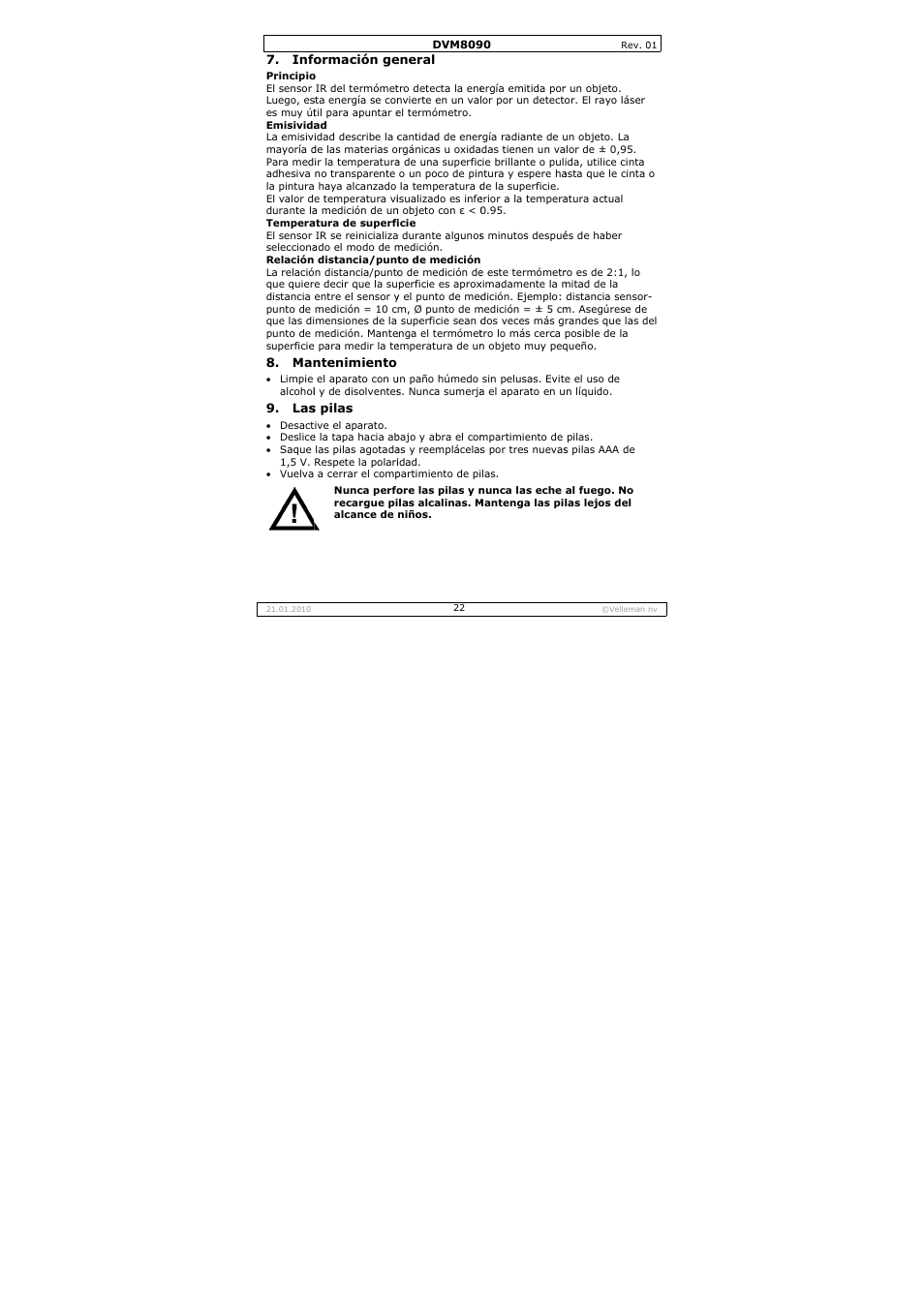 Velleman DVM8090 User Manual | Page 22 / 32