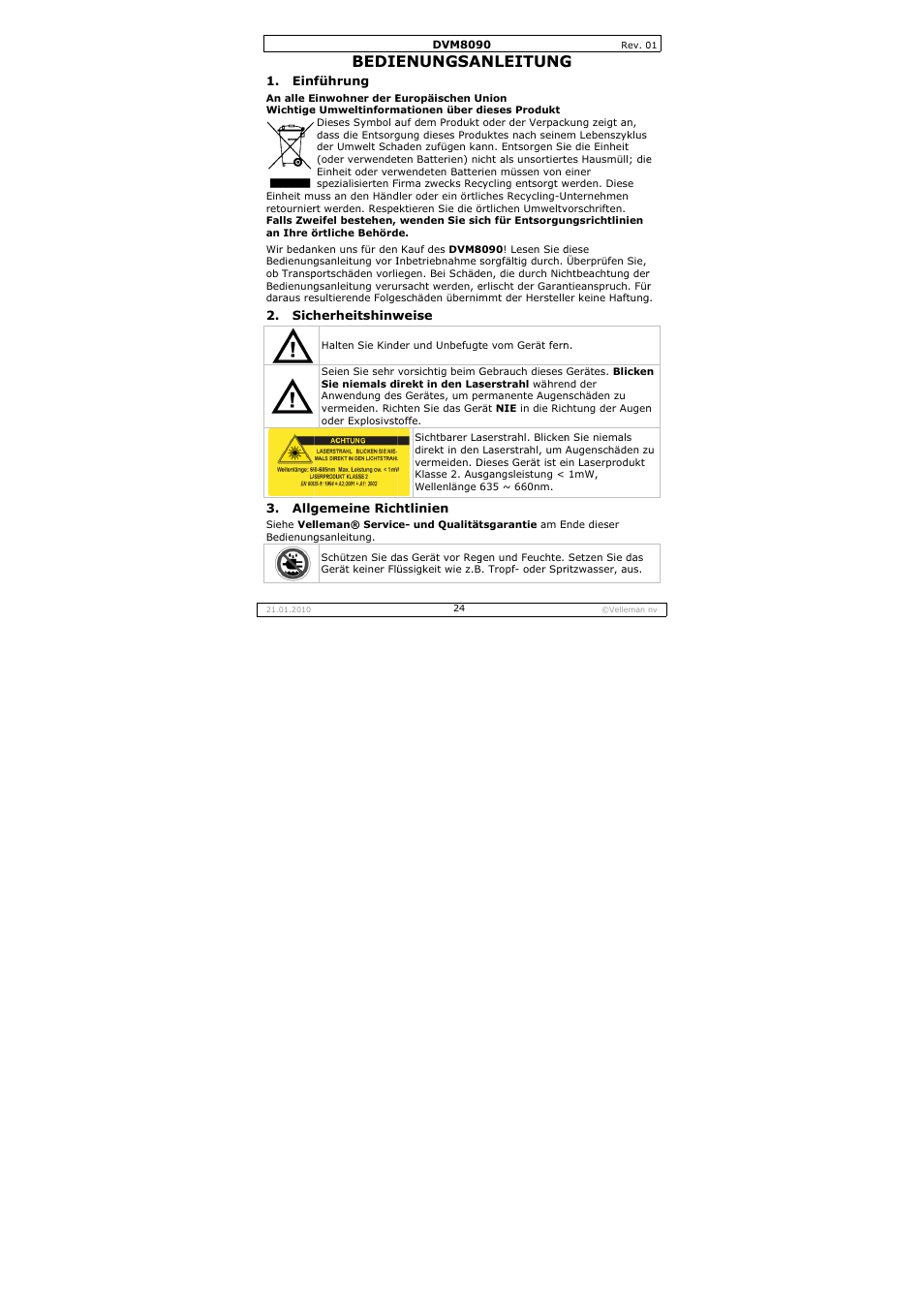 Bedie, Enungsa, Nleitung | Velleman DVM8090 User Manual | Page 24 / 32