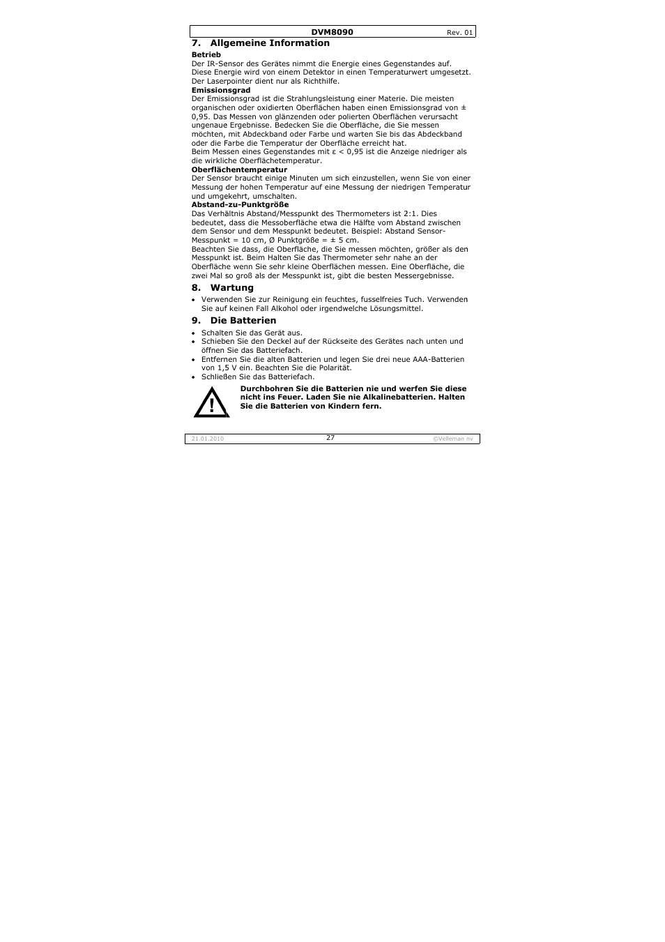 Velleman DVM8090 User Manual | Page 27 / 32