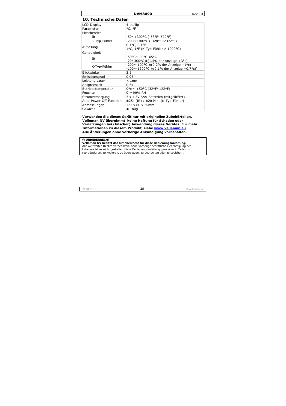 Velleman DVM8090 User Manual | Page 28 / 32