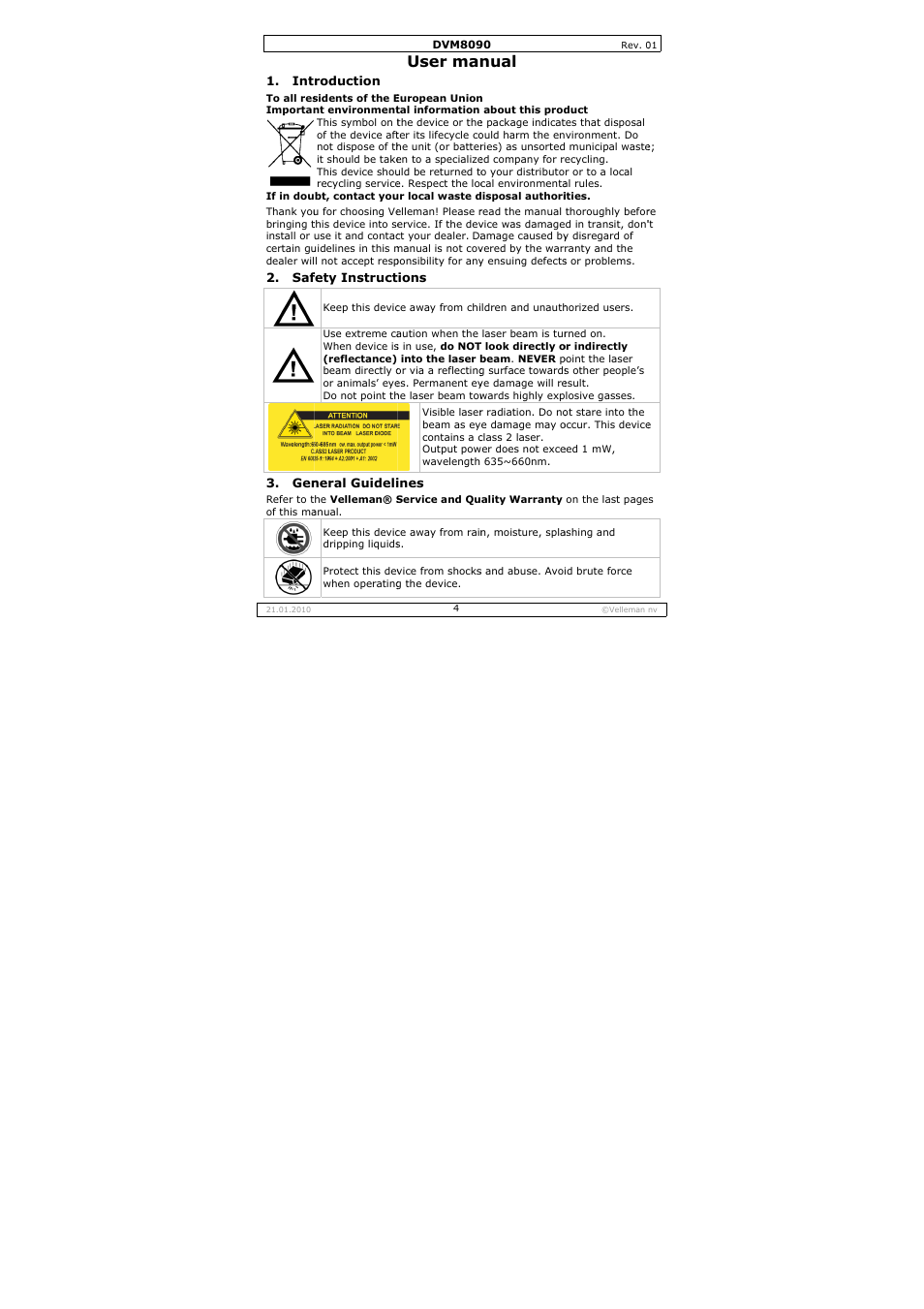 User man, Nual | Velleman DVM8090 User Manual | Page 4 / 32