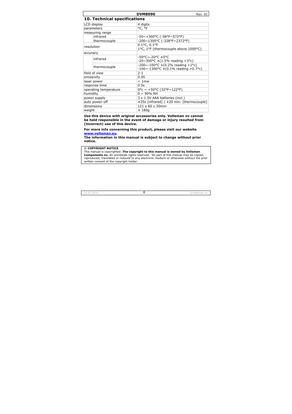 Velleman DVM8090 User Manual | Page 8 / 32