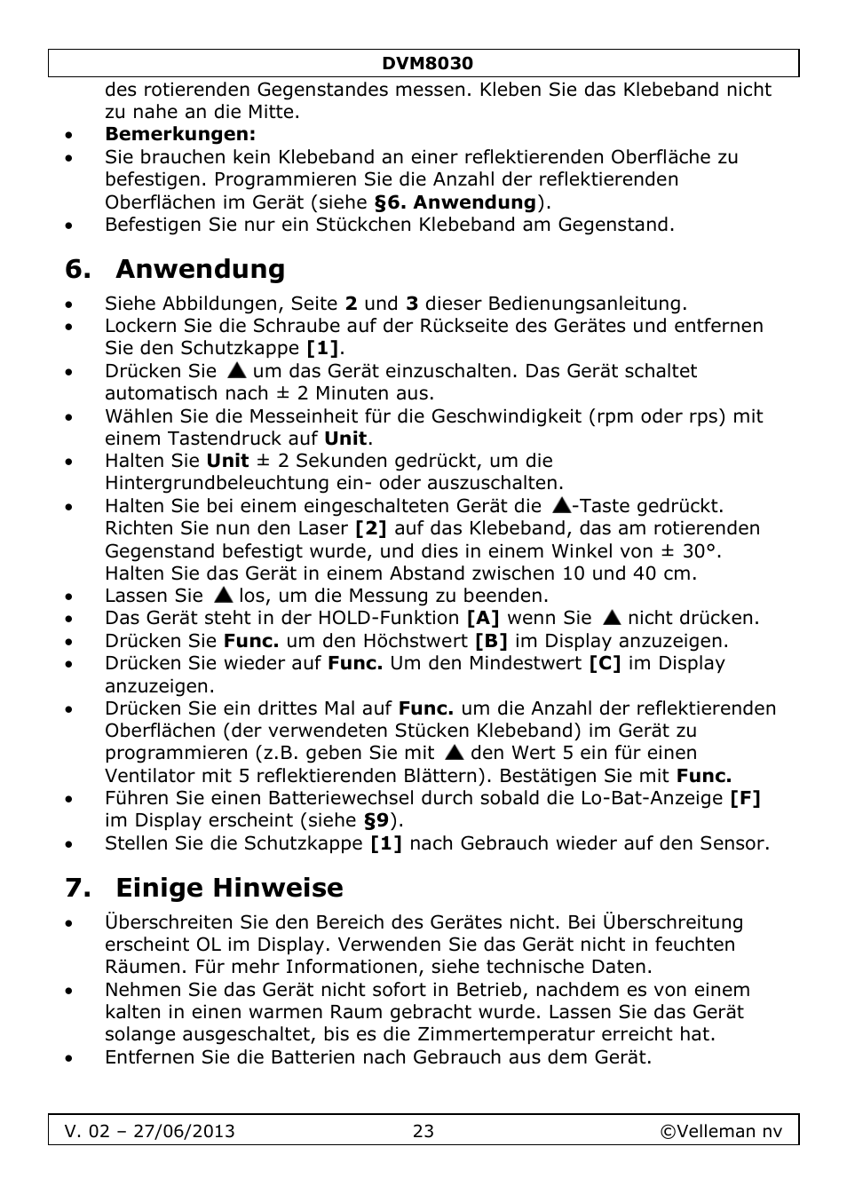 Anwendung, Einige hinweise | Velleman DVM8030 User Manual | Page 23 / 33