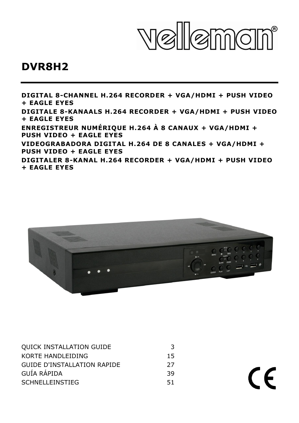 Velleman DVR8H2 Quick Installation Guide User Manual | 64 pages