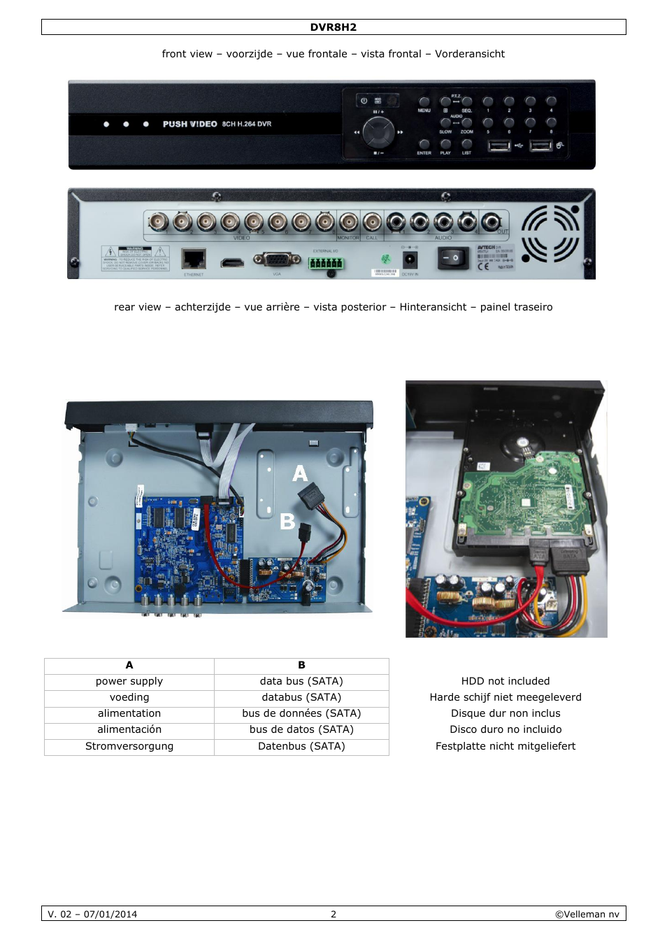 Velleman DVR8H2 Quick Installation Guide User Manual | Page 2 / 64