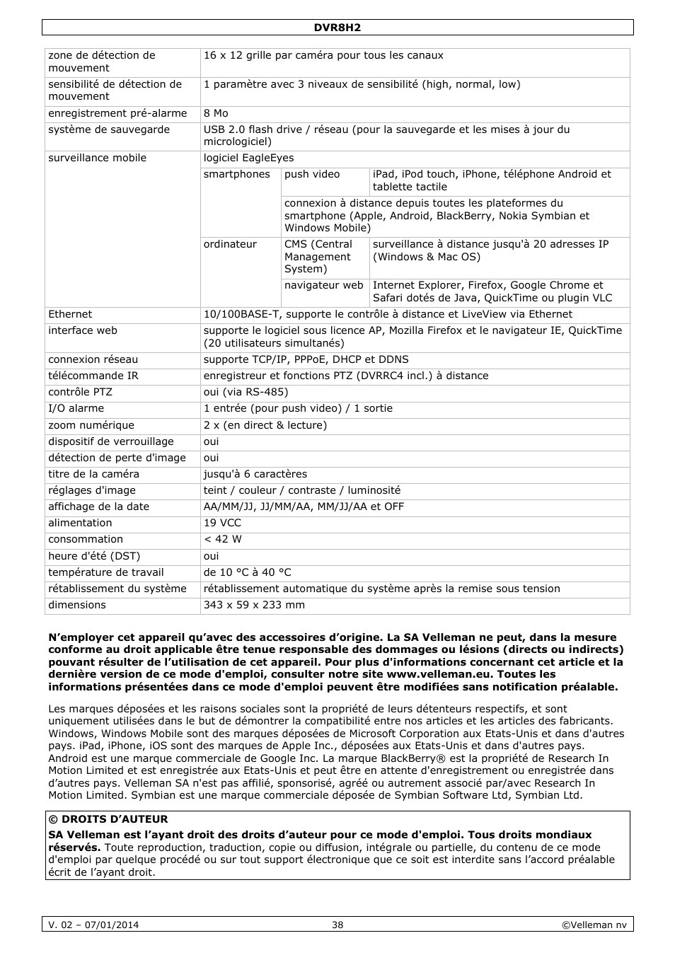 Velleman DVR8H2 Quick Installation Guide User Manual | Page 38 / 64