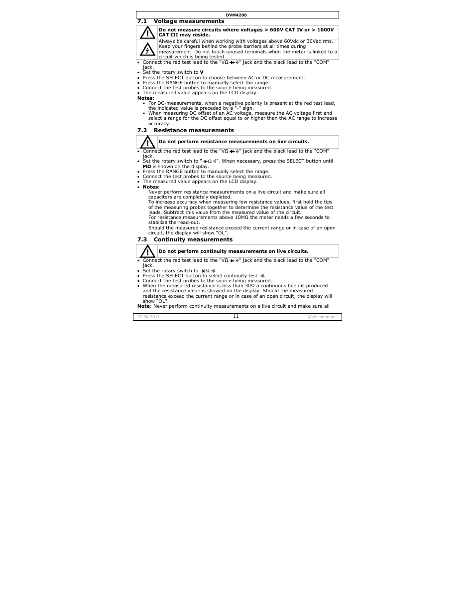 Velleman DVM4200 User Manual | Page 11 / 72