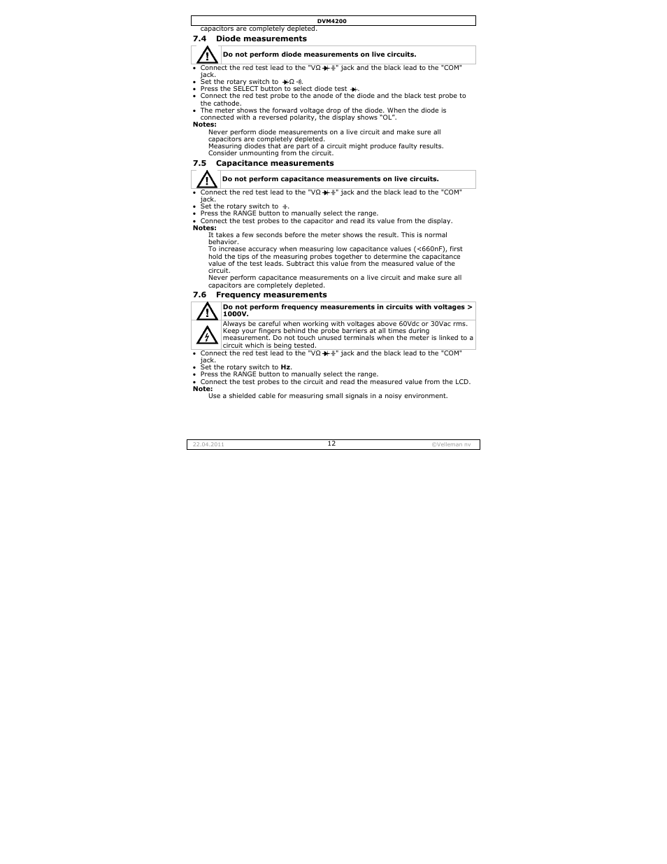 Velleman DVM4200 User Manual | Page 12 / 72