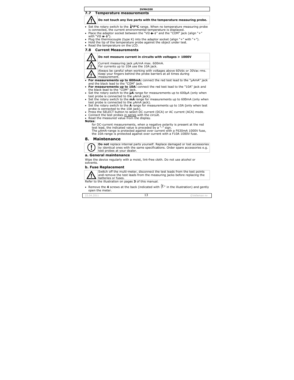 Velleman DVM4200 User Manual | Page 13 / 72