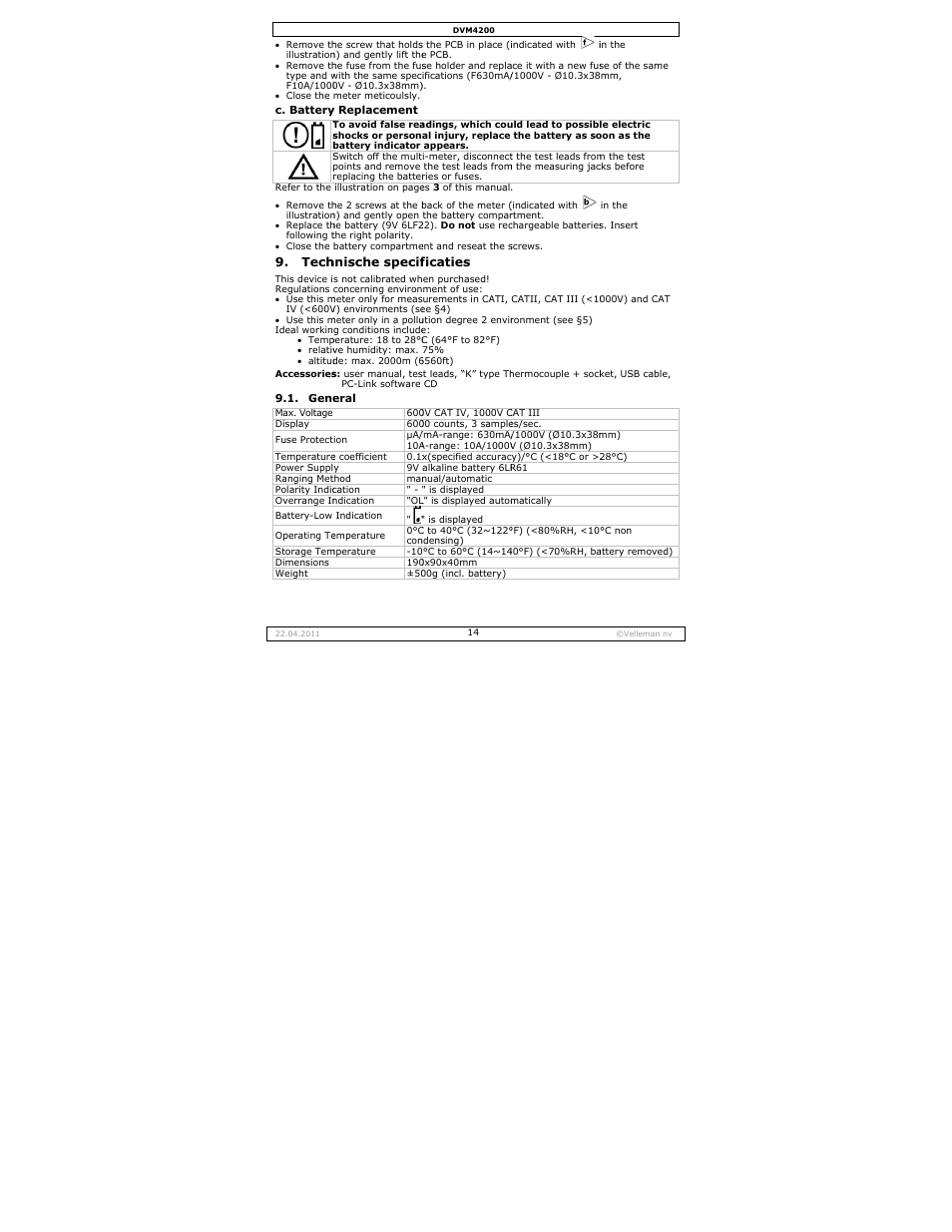 Velleman DVM4200 User Manual | Page 14 / 72