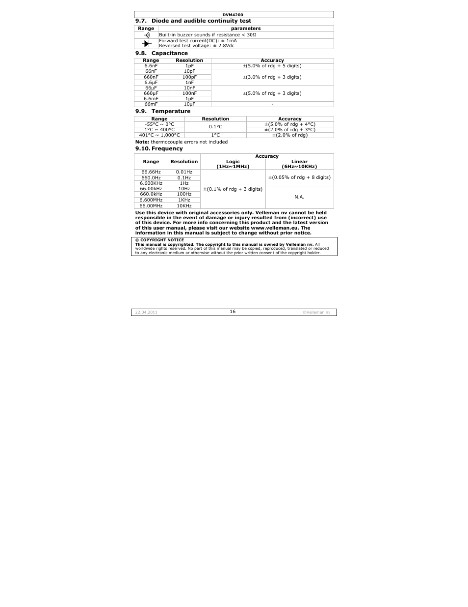 Velleman DVM4200 User Manual | Page 16 / 72