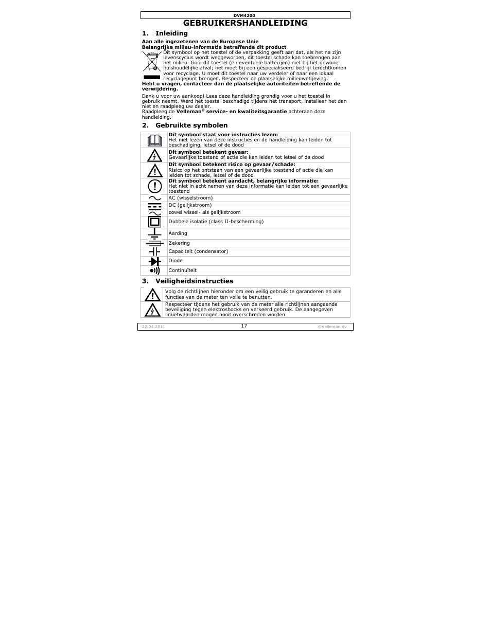 Gebruikershandleiding, Gebrui, Ikershand | Dleiding | Velleman DVM4200 User Manual | Page 17 / 72