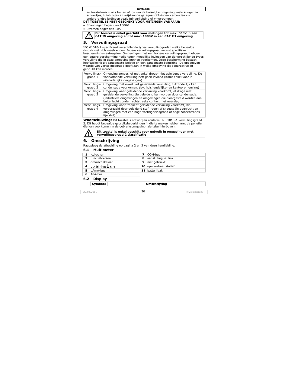 Velleman DVM4200 User Manual | Page 20 / 72