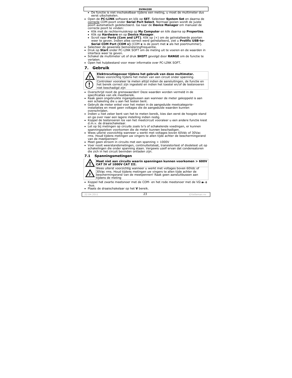 Velleman DVM4200 User Manual | Page 23 / 72