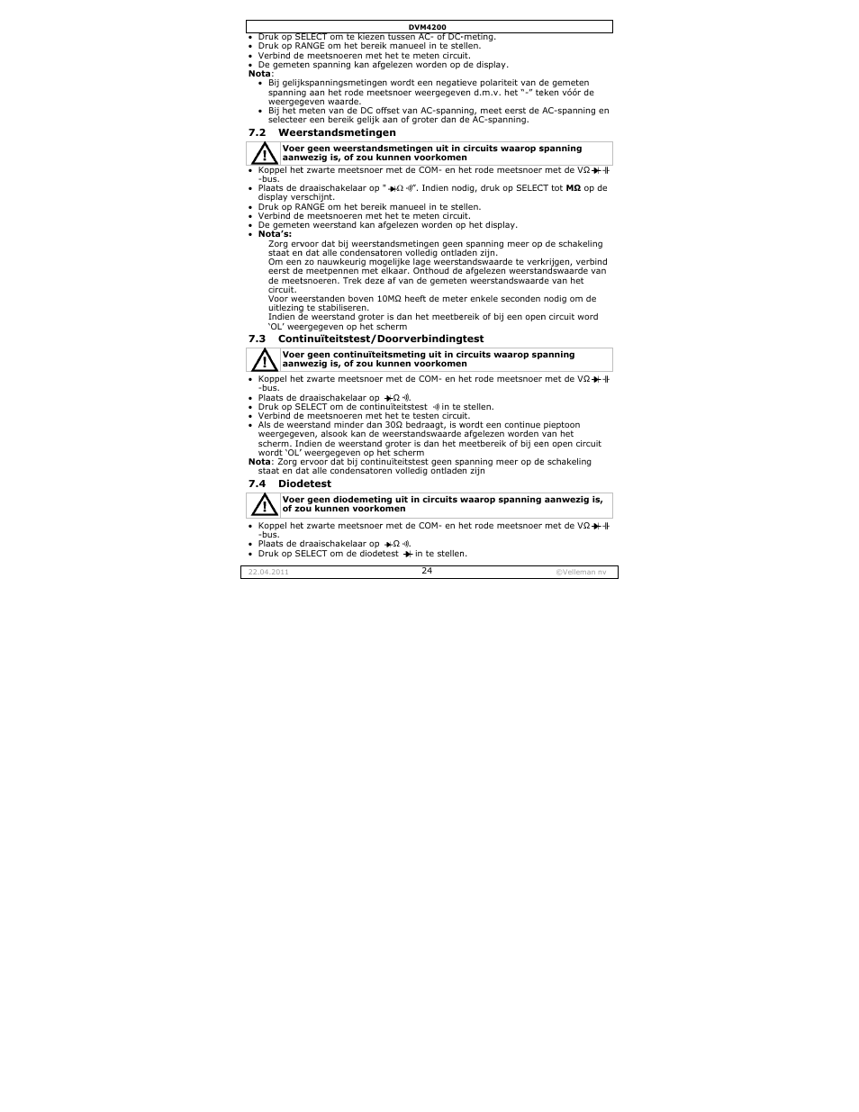 Velleman DVM4200 User Manual | Page 24 / 72