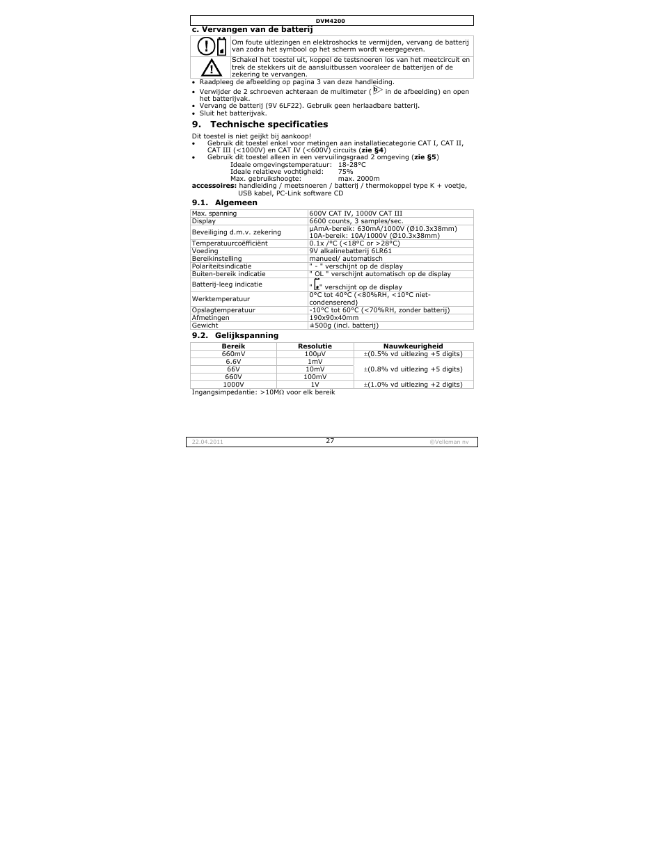 Velleman DVM4200 User Manual | Page 27 / 72