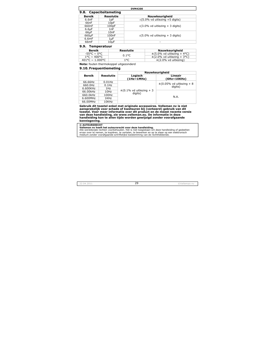 Velleman DVM4200 User Manual | Page 29 / 72