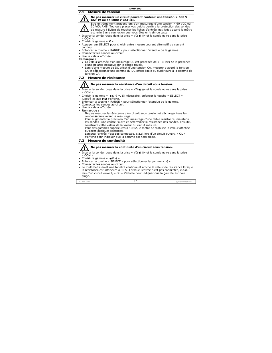 Velleman DVM4200 User Manual | Page 37 / 72