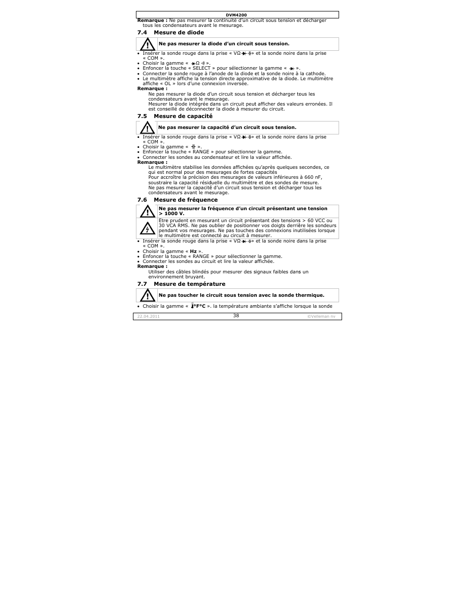 Velleman DVM4200 User Manual | Page 38 / 72