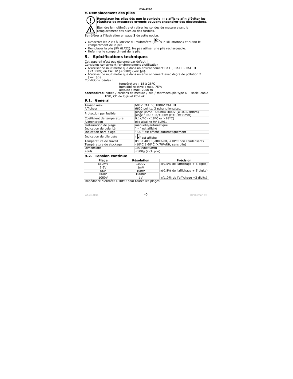 Velleman DVM4200 User Manual | Page 40 / 72