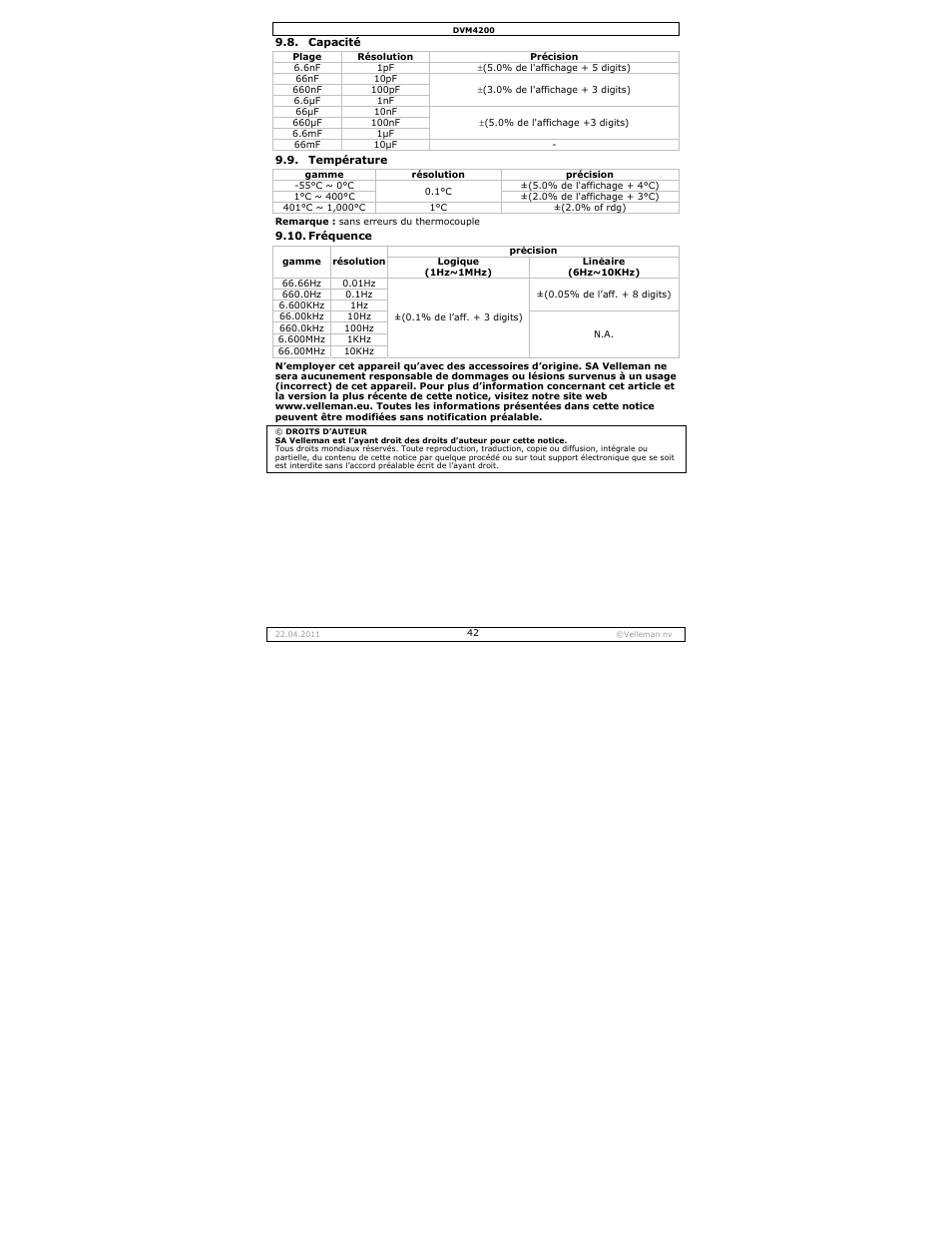 Velleman DVM4200 User Manual | Page 42 / 72