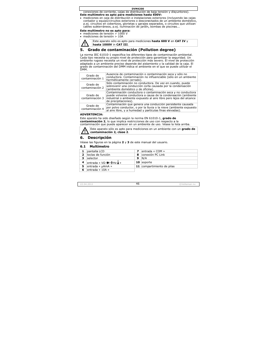 Velleman DVM4200 User Manual | Page 46 / 72