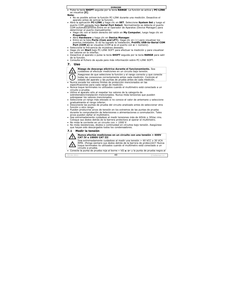 Velleman DVM4200 User Manual | Page 49 / 72