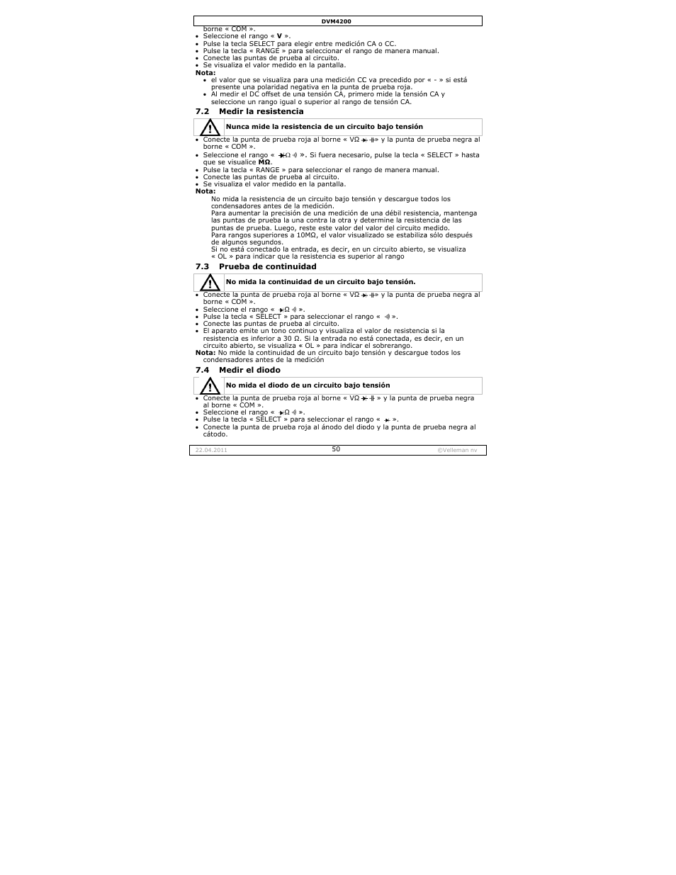 Velleman DVM4200 User Manual | Page 50 / 72