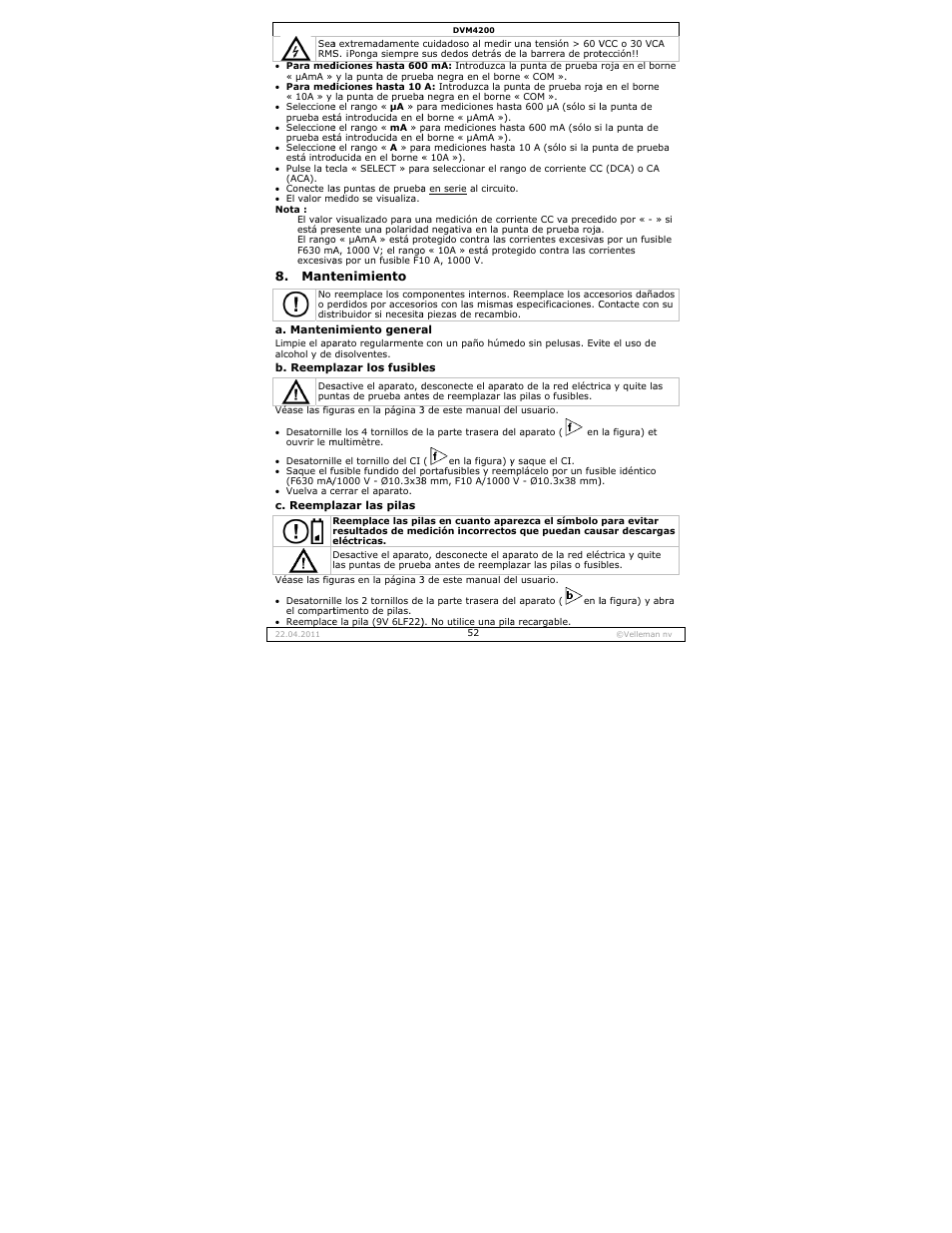 Velleman DVM4200 User Manual | Page 52 / 72