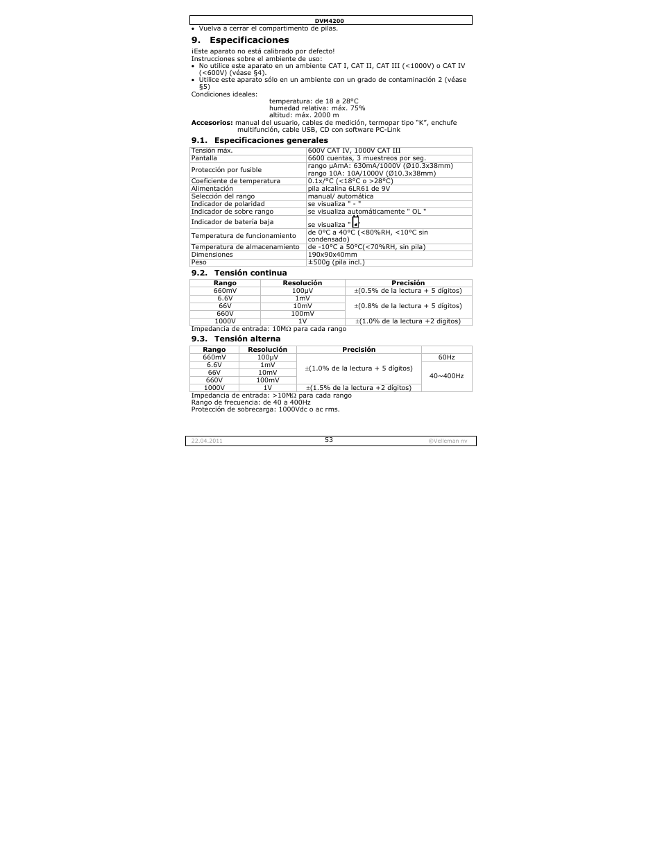 Velleman DVM4200 User Manual | Page 53 / 72
