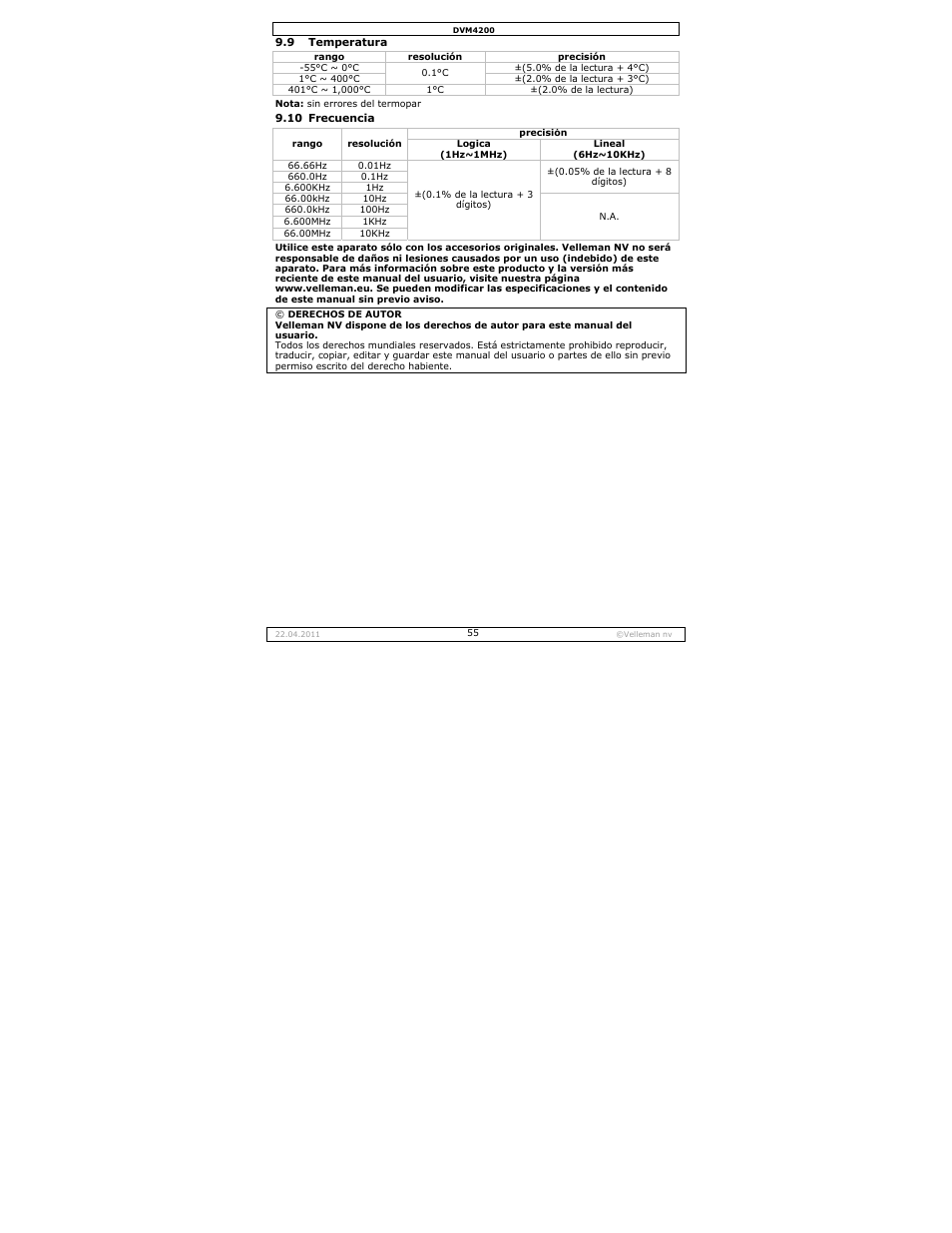 Velleman DVM4200 User Manual | Page 55 / 72