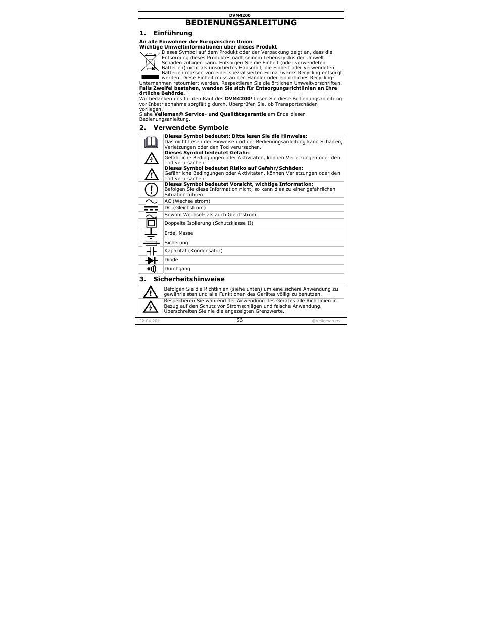 Bedienungsanleitung, Bedien, Nungsanl | Leitung | Velleman DVM4200 User Manual | Page 56 / 72