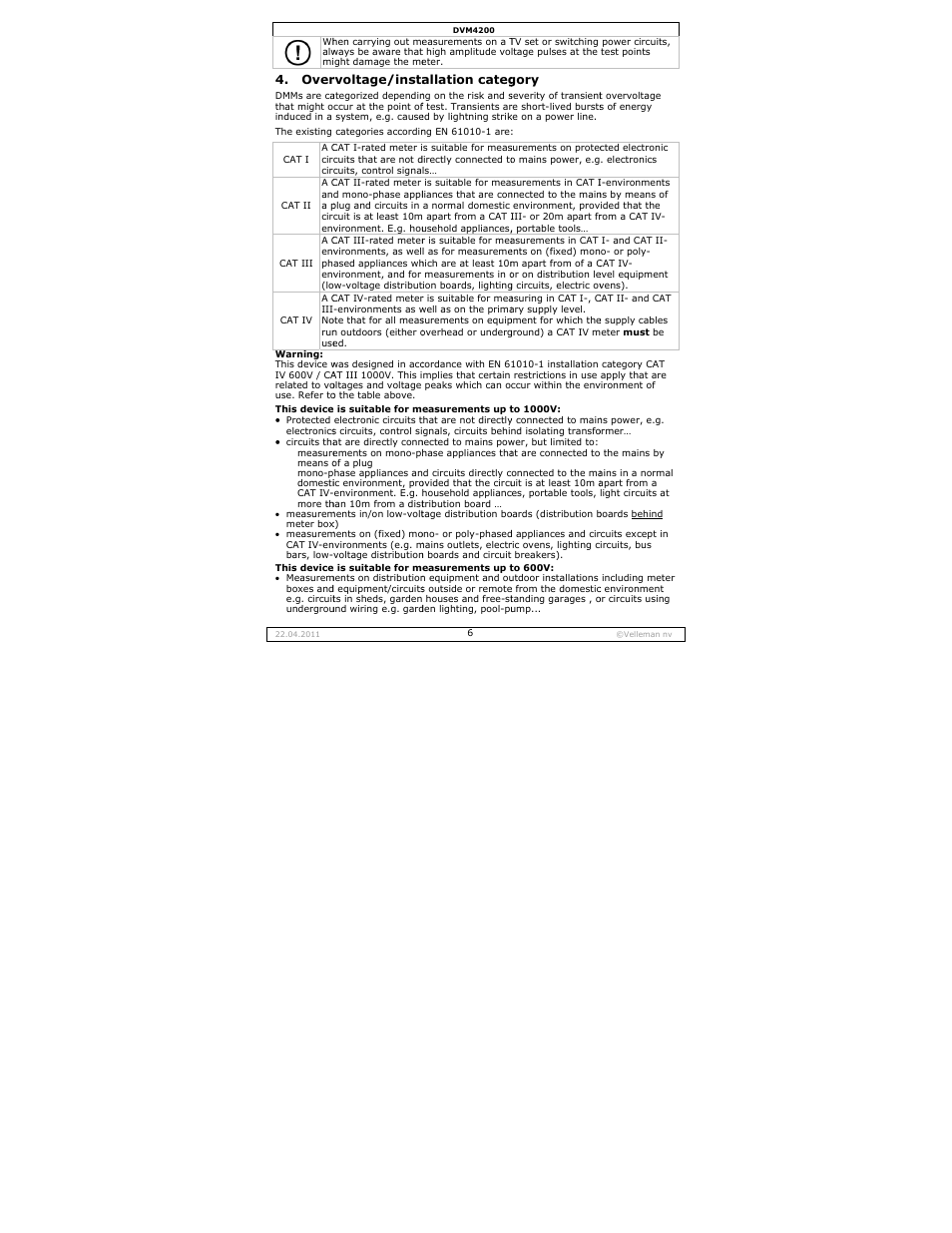 Velleman DVM4200 User Manual | Page 6 / 72