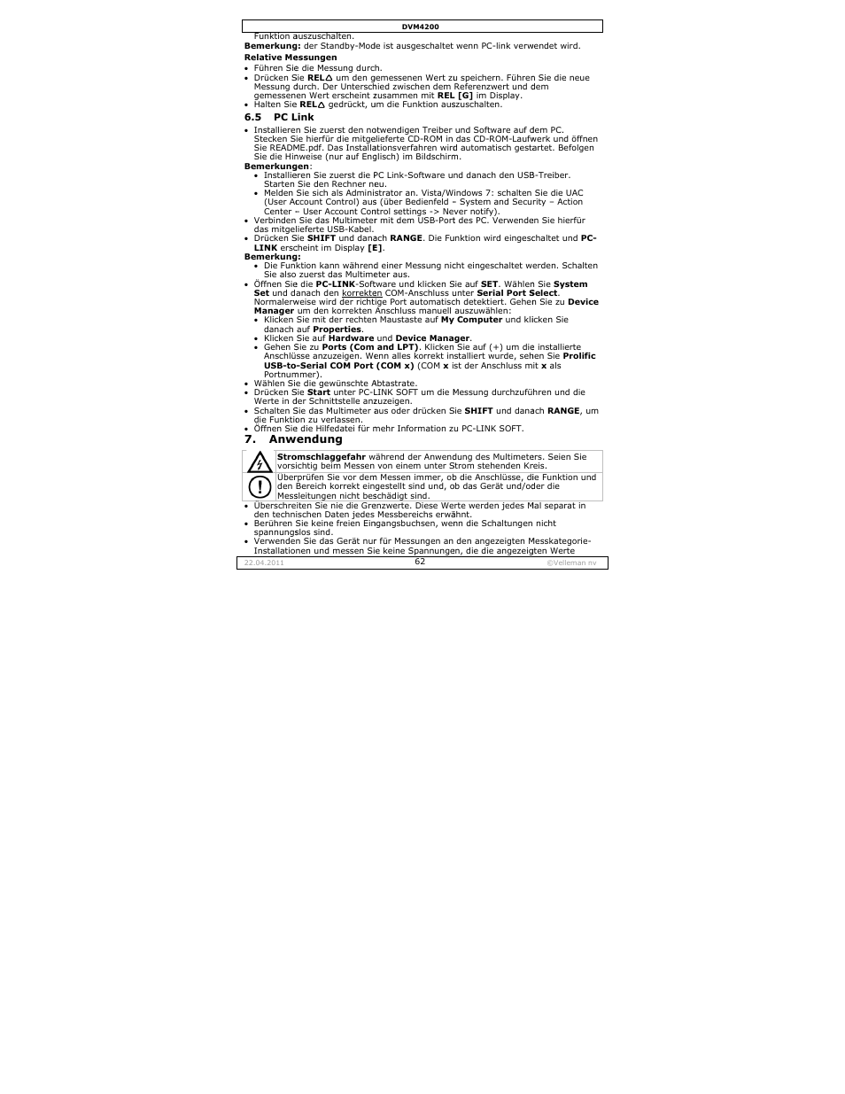 Velleman DVM4200 User Manual | Page 62 / 72