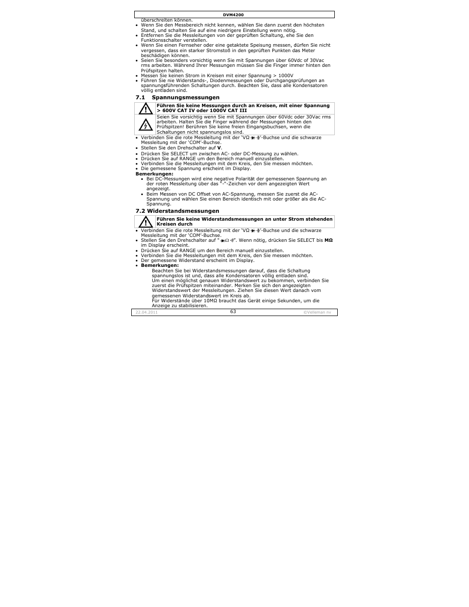 Velleman DVM4200 User Manual | Page 63 / 72
