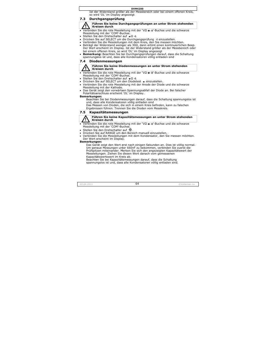 Velleman DVM4200 User Manual | Page 64 / 72