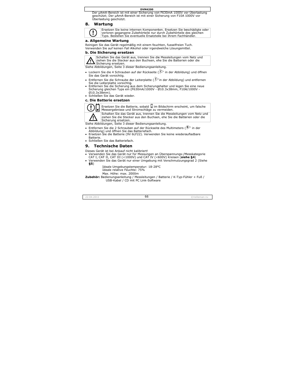 Velleman DVM4200 User Manual | Page 66 / 72