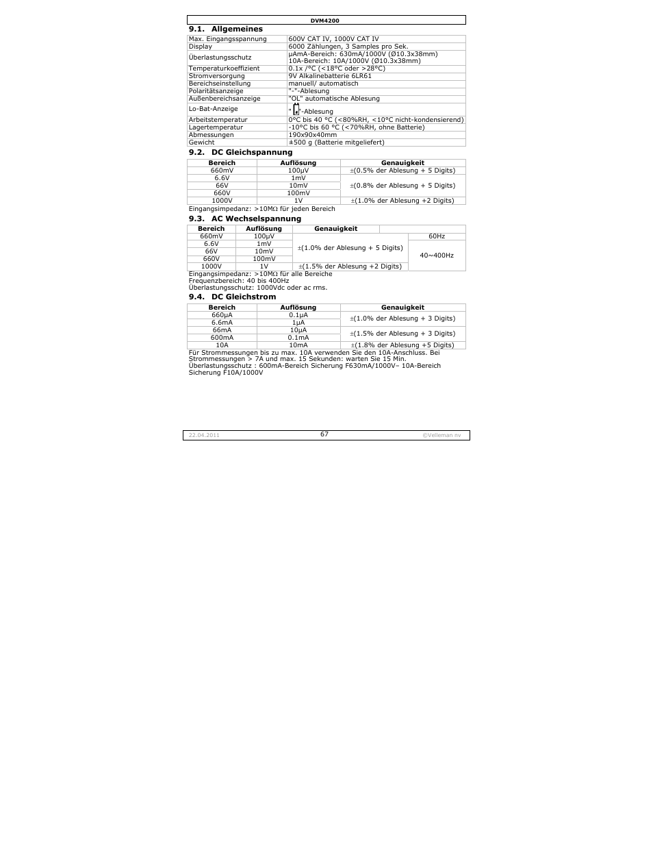 Velleman DVM4200 User Manual | Page 67 / 72