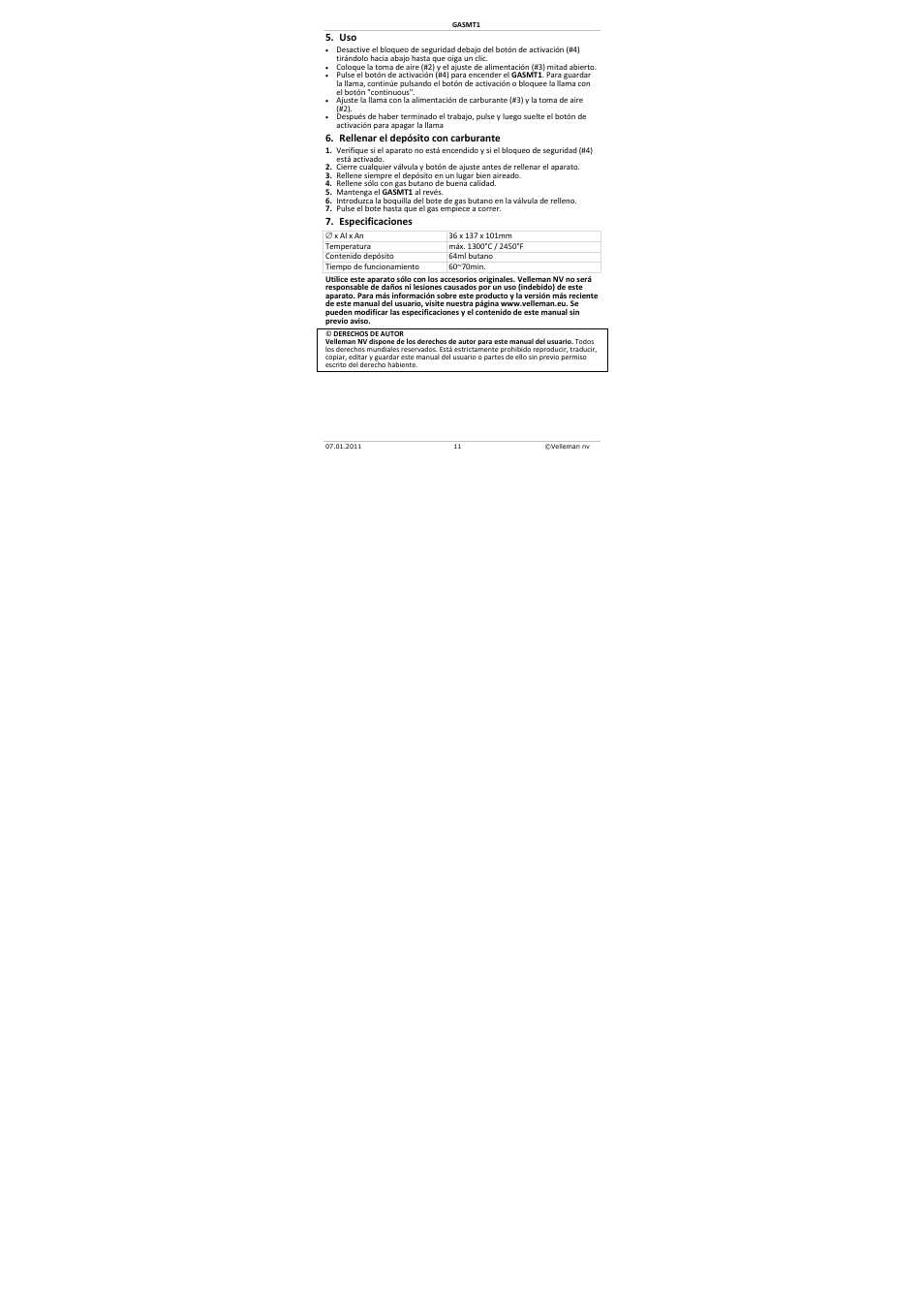 Velleman GASMT1 User Manual | Page 11 / 18